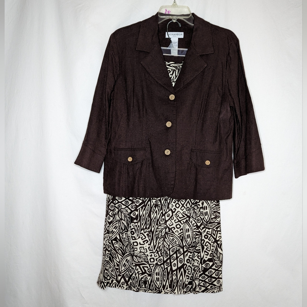 Sag Harbor Women's Brown Linen Blend Skirt Suit Set Size 12